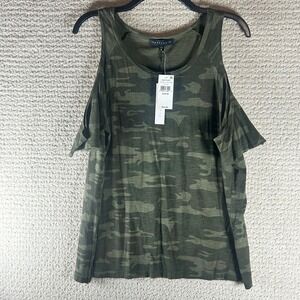 Sanctuary Women's Medium Cold Shoulder Camo Print Tank Top Blouse NWT